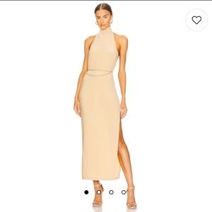 Norma Kamali x REVOLVE Halter Turtle Side Slit Gown in Blonde